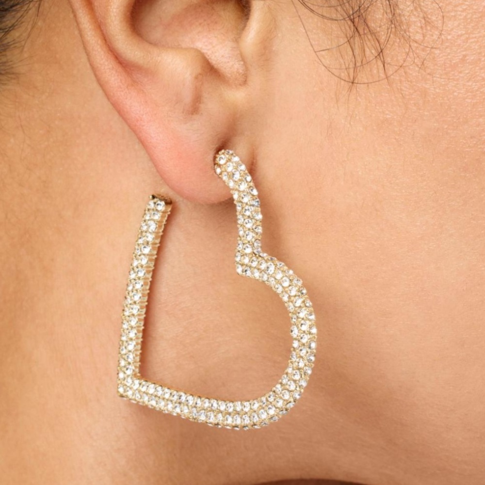 BaubleBar Gold Heart Crystal Hoop Earrings